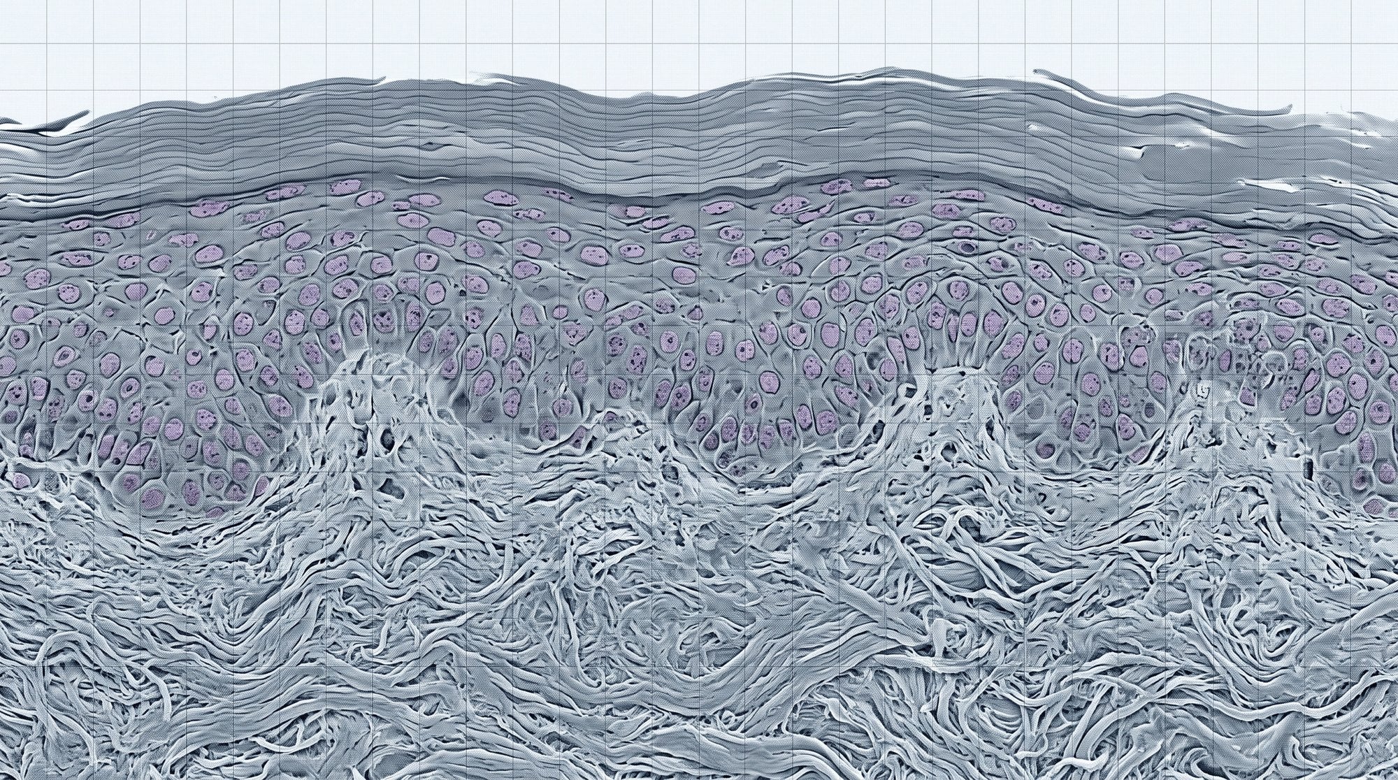Micrograph of skin in cross-section — stratum corneum, epidermis, dermis
