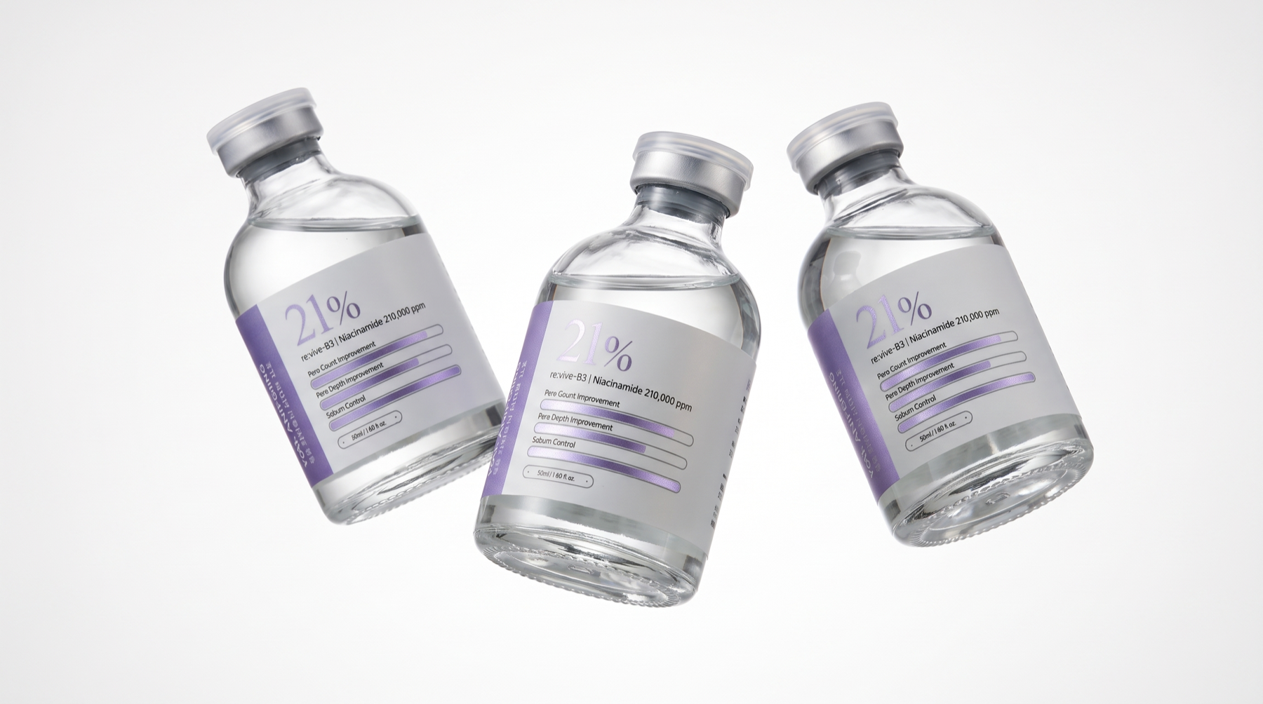 Three re:tones re:vive-B3 vials, niacinamide at 210,000 ppm, 50 mL each