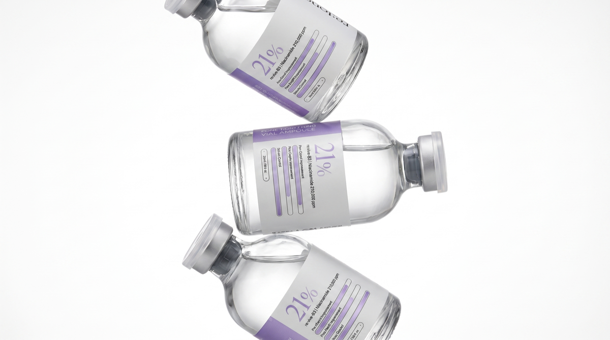 Three re:tones vial ampoules, crimp-sealed medical glass