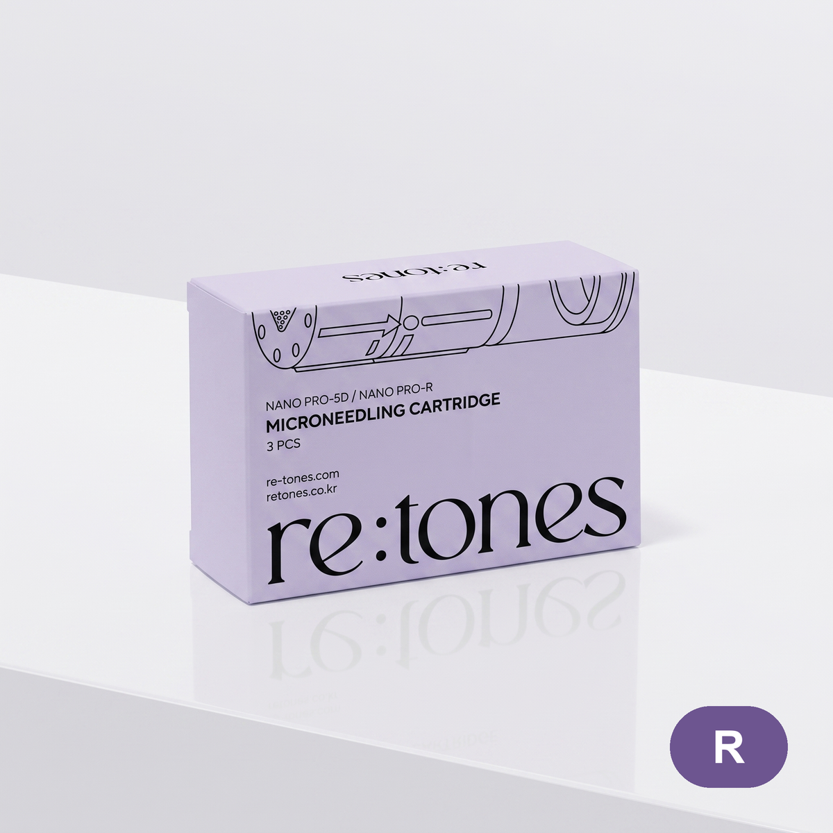 re:tones PRO-R Nano microneedling cartridge carton, 3 pieces, sealed