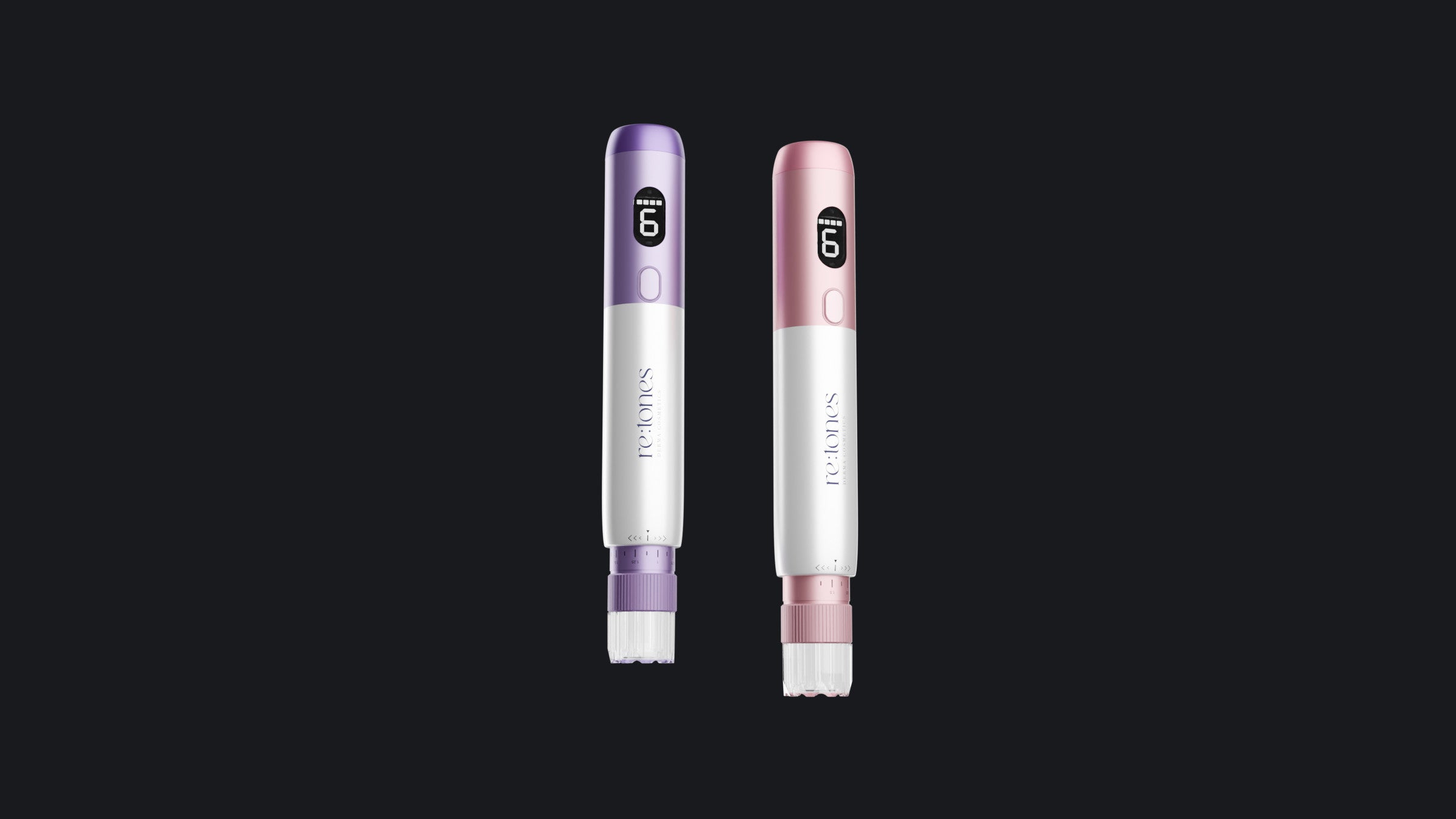 The re:tones Tap Pen in purple and in pink, side by side.
